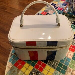 White Patent Travel Cosmetic Case with Red & Blue Accents